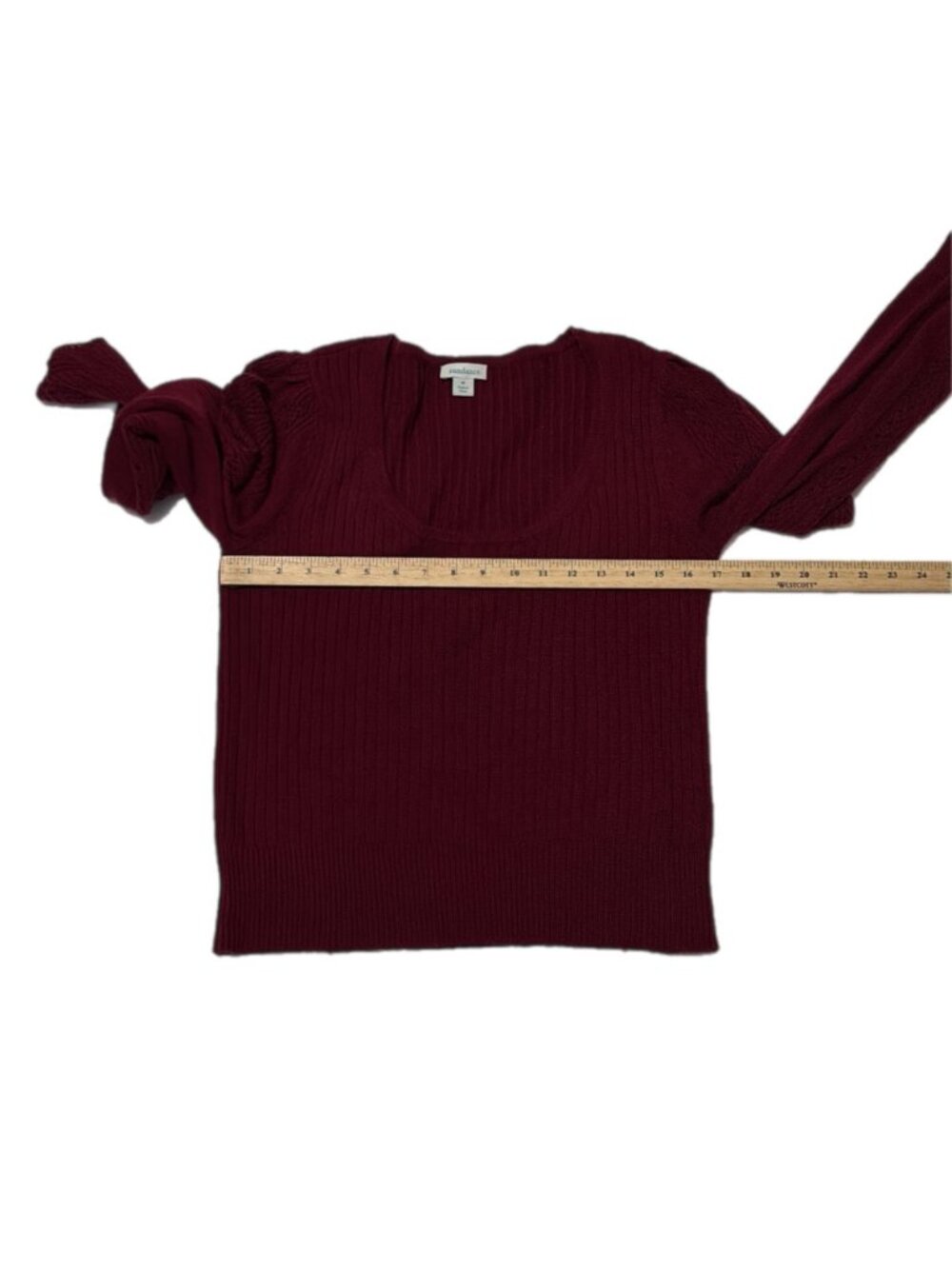 Sundance Sweater Womens M Burgundy Crop Lace Flounce Cuff Cottage Artsy Boho - Picture 6 of 16